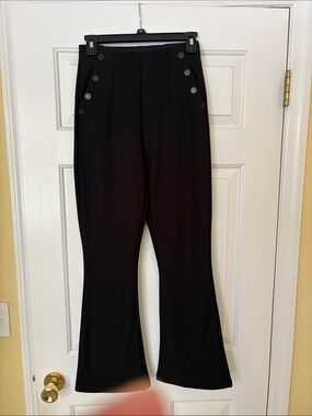 Black High-Waist Dress Pants with Button Detail